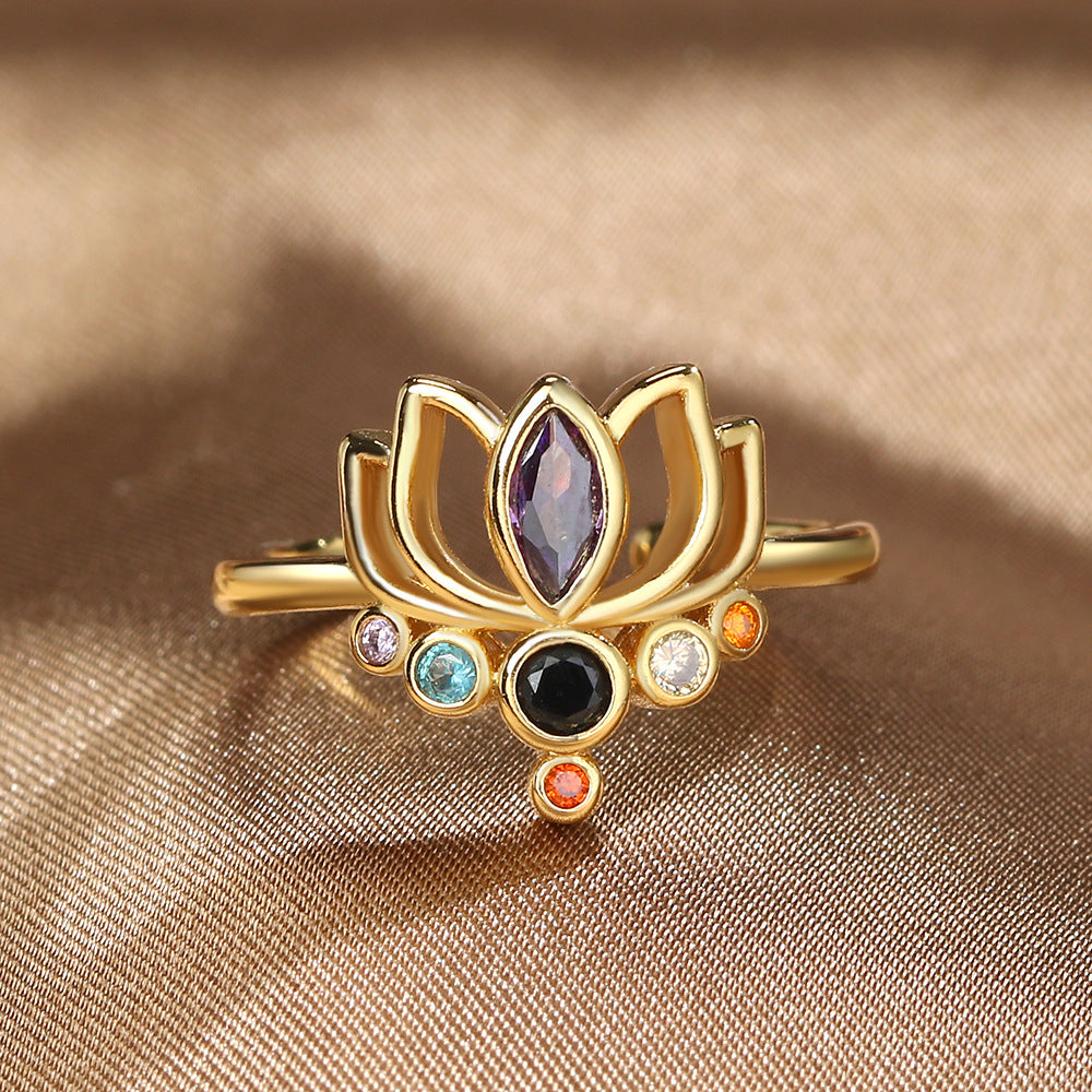 Anillo Flor de Loto 7 Chakras Mujer oro