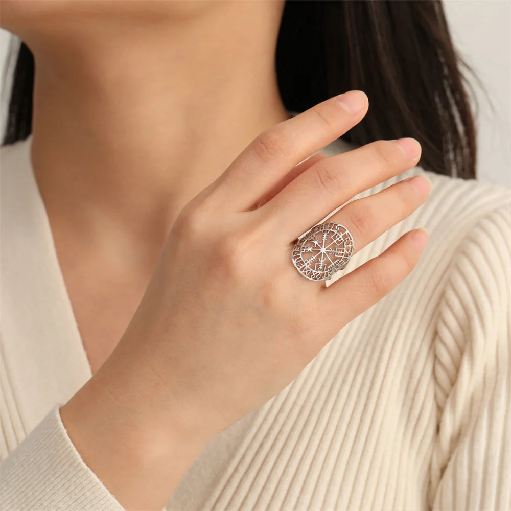 Anillo Vegvisir Brújula Rúnica Vikinga