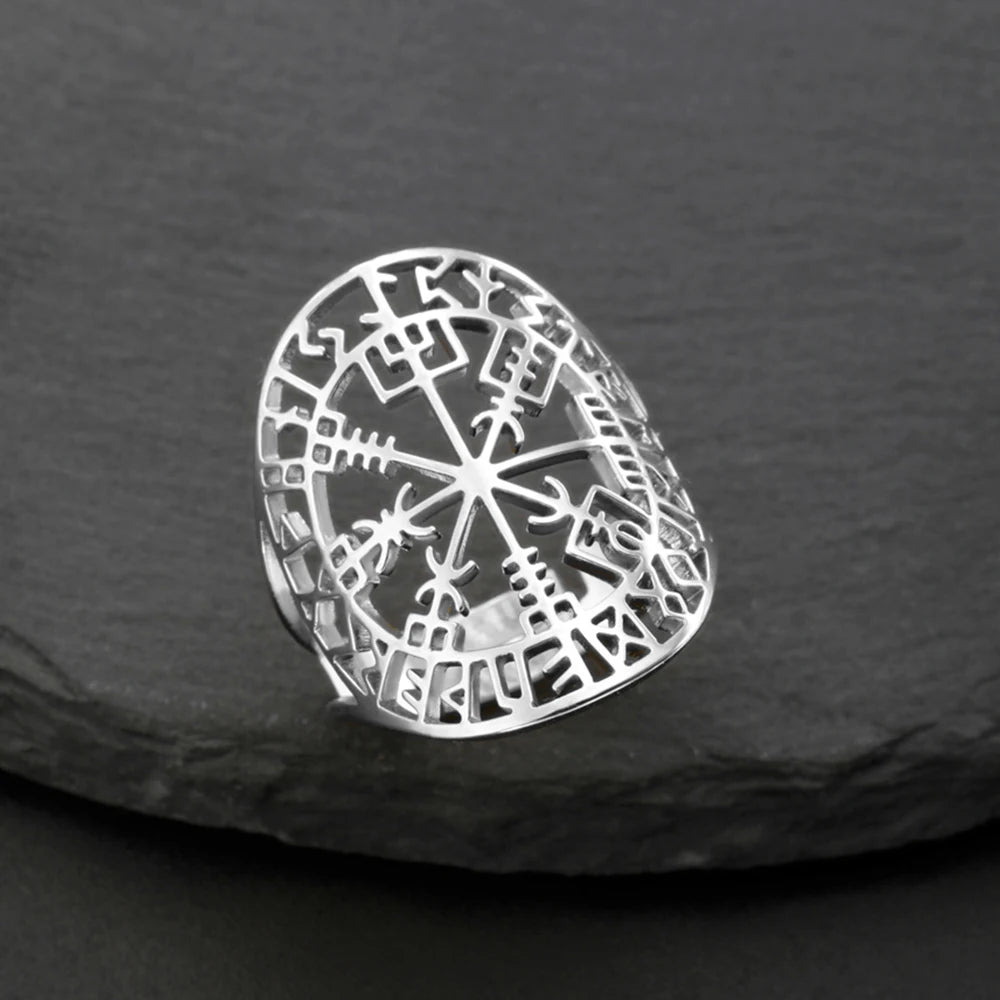 Anillo Vegvisir Brújula Rúnica Vikinga plata