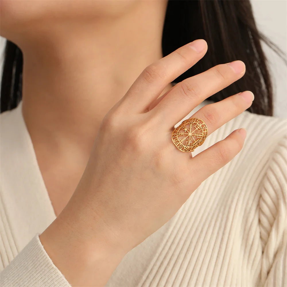 Anillo Vegvisir Brújula Rúnica Vikinga oro 1