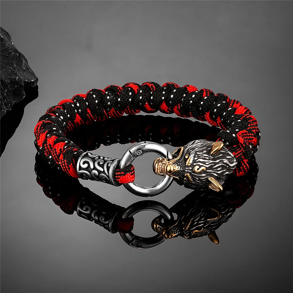 Pulsera Fenrir de Supervivencia - Pulsera de Cuerda de Paracaídas Lobo Vikingo