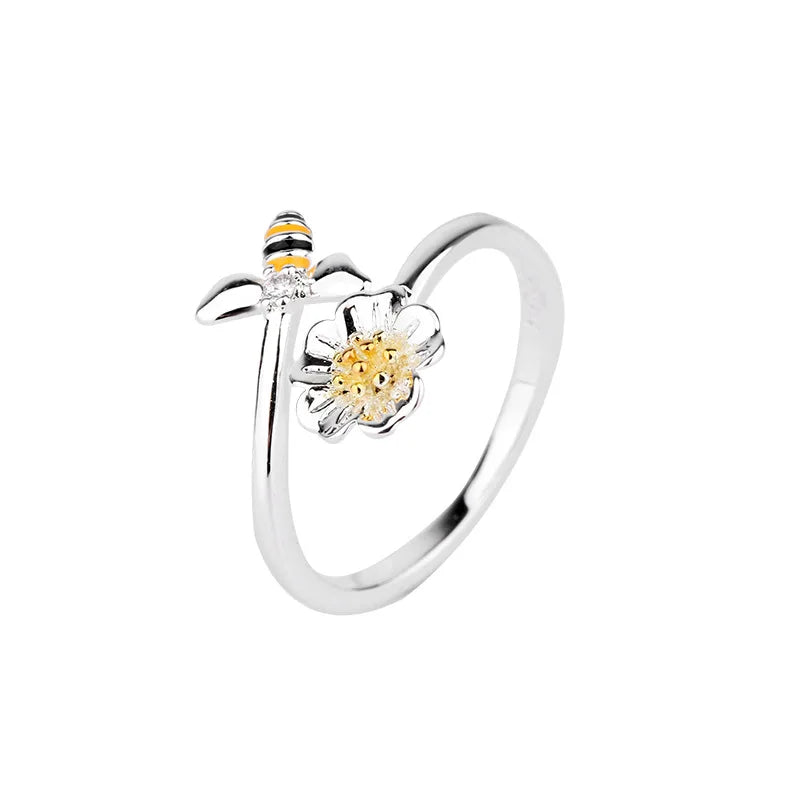 Anillo ajustable abeja y flor