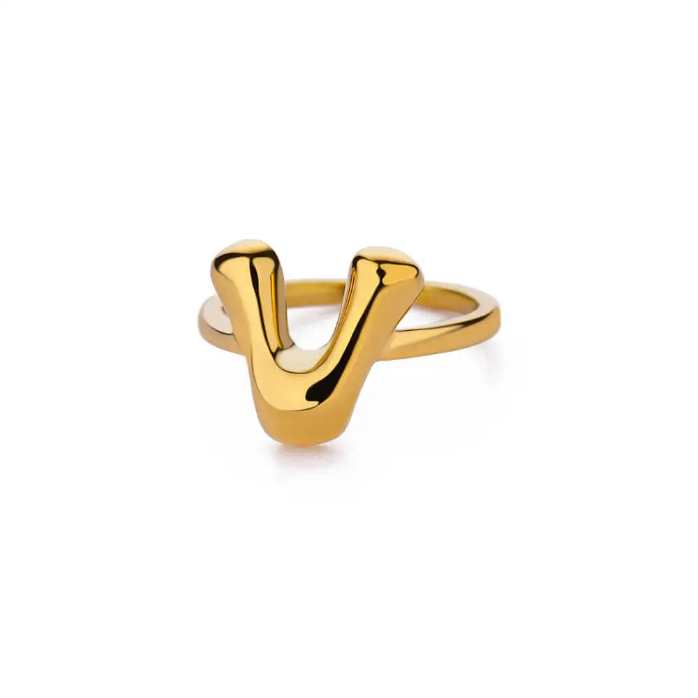 Anillo ajustable personalizado con inicial v