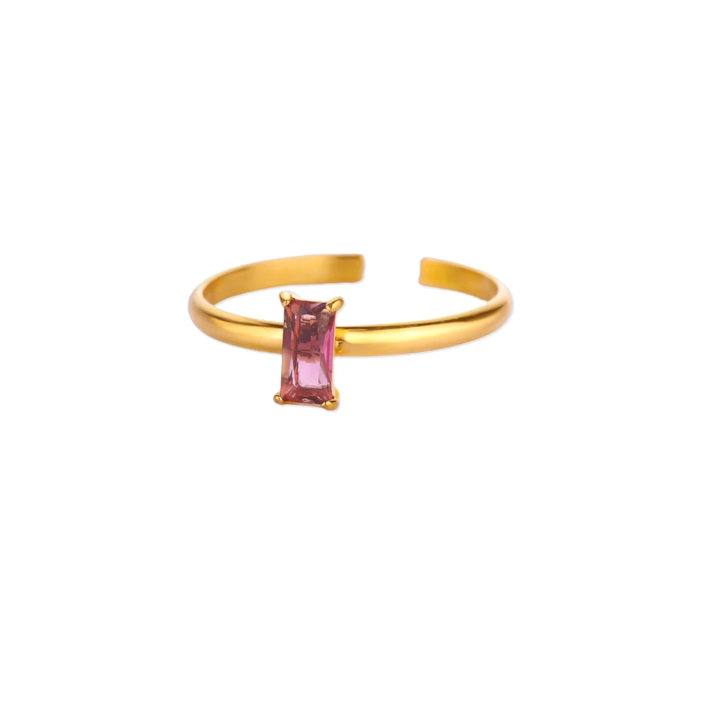 Anillo ajustable con piedra de nacimiento rectangular octubre