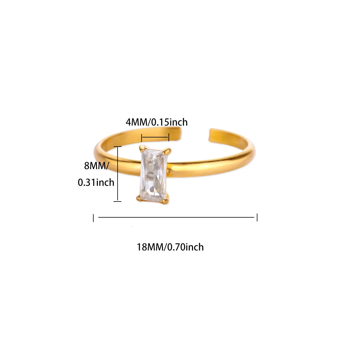 Anillo ajustable con piedra de nacimiento rectangular