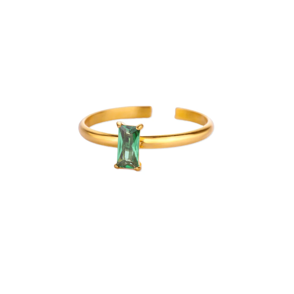 Anillo ajustable con piedra de nacimiento rectangular mayo