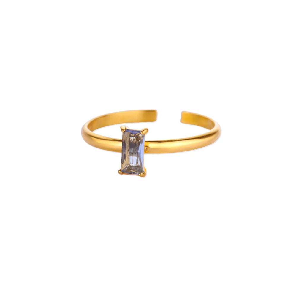 Anillo ajustable con piedra de nacimiento rectangular abril