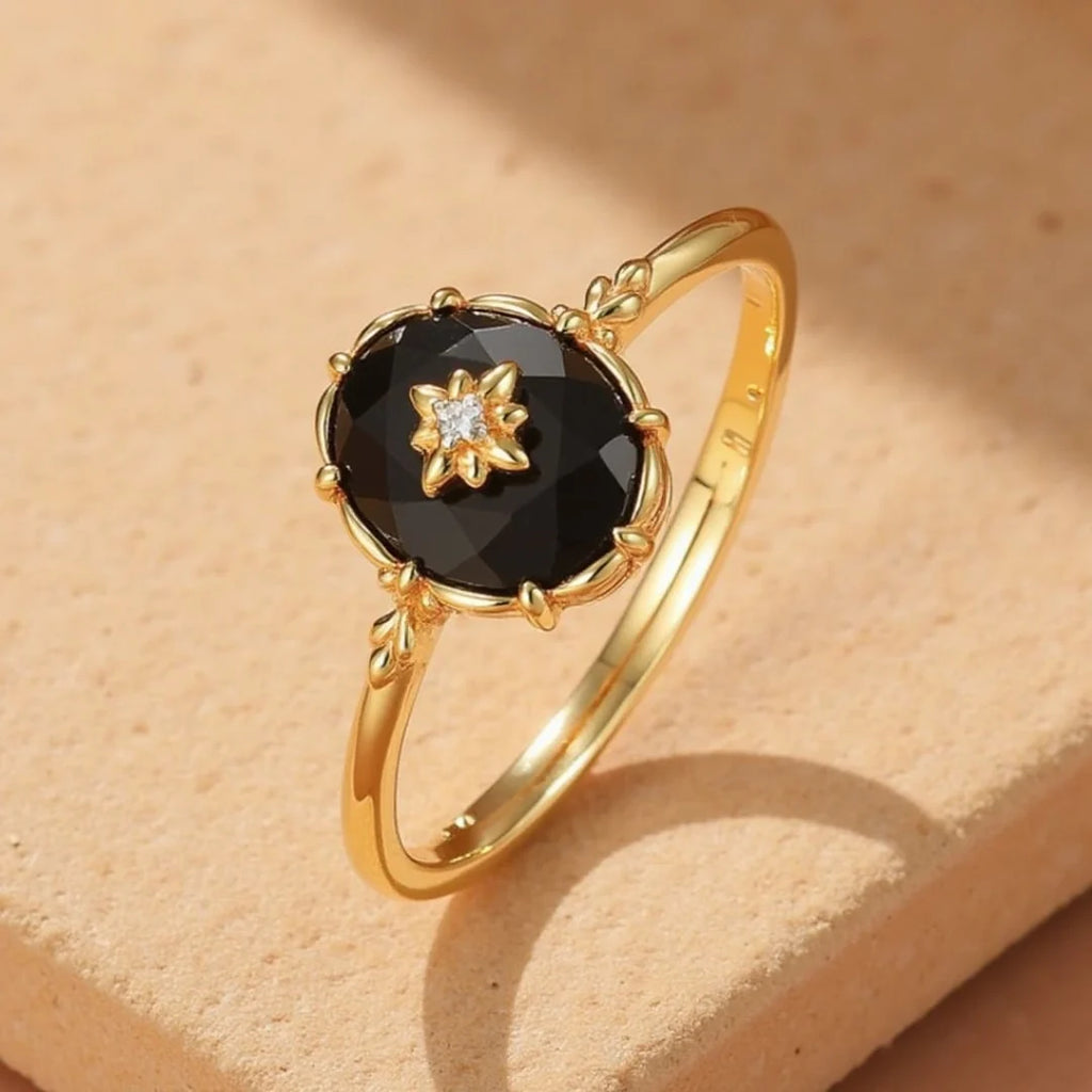 Anillo Ajustable "Encanto Nocturno" en Ágata Negra 