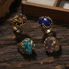 Anillo ajustable dorado y piedra de ojo de tigre estilo vintage