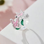 Anillo ajustable flor de cerezo y mariposa plata
