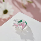 Anillo ajustable flor de cerezo y mariposa plata