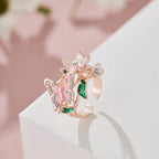 Anillo ajustable flor de cerezo y mariposa oro rosa