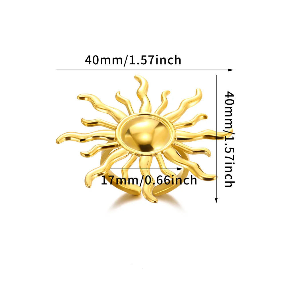 Bague ajustable grand soleil aux rayons ondulés