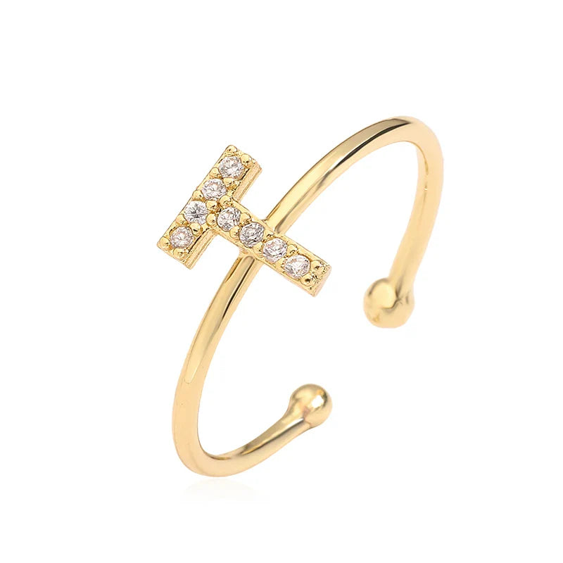 Anillo ajustable personalizado con inicial t