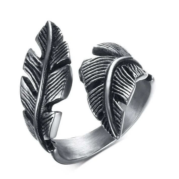 Anillo ajustable con pluma plateada