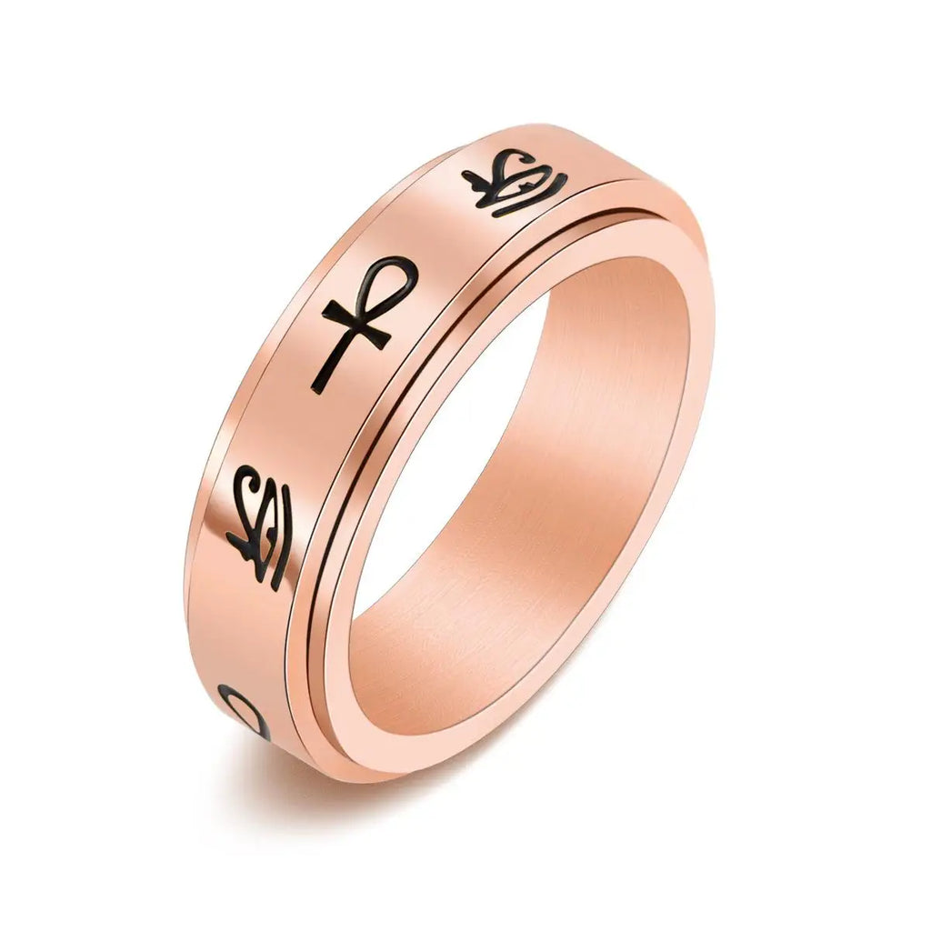 Anillo con Motivos Egipcios Antiestrés Giratorio oro rosa