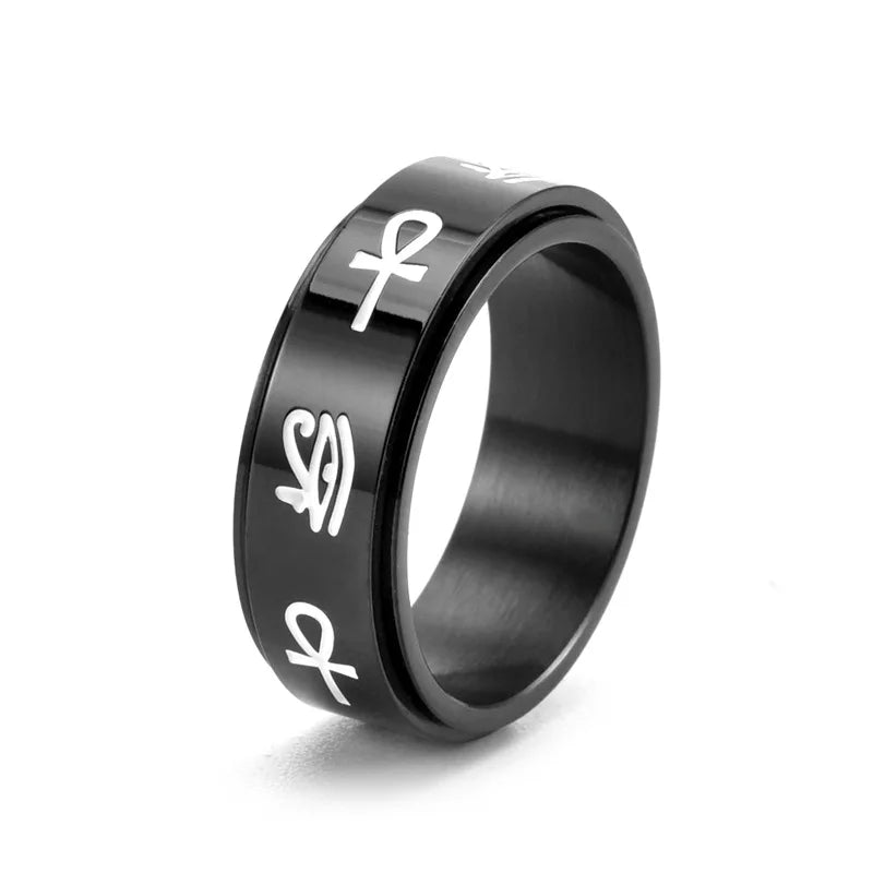Anillo con Motivos Egipcios Antiestrés Giratorio negro