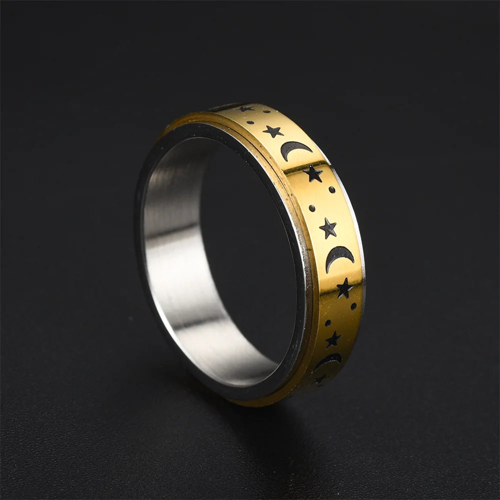 Anillo anillo anti-estrés giratorio Estrellas y Lunas oro