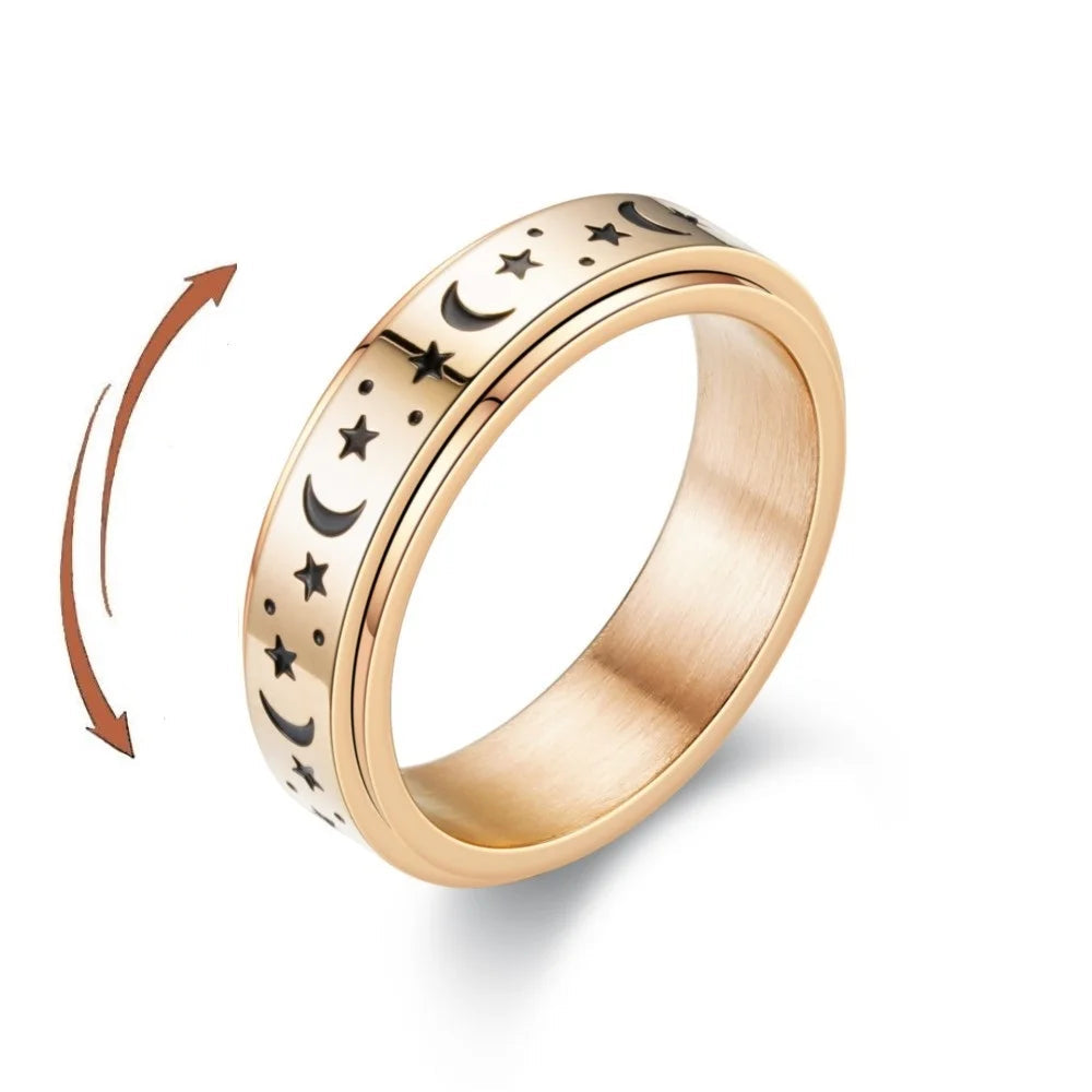 Anillo anillo anti-estrés giratorio Estrellas y Lunas oro rosa