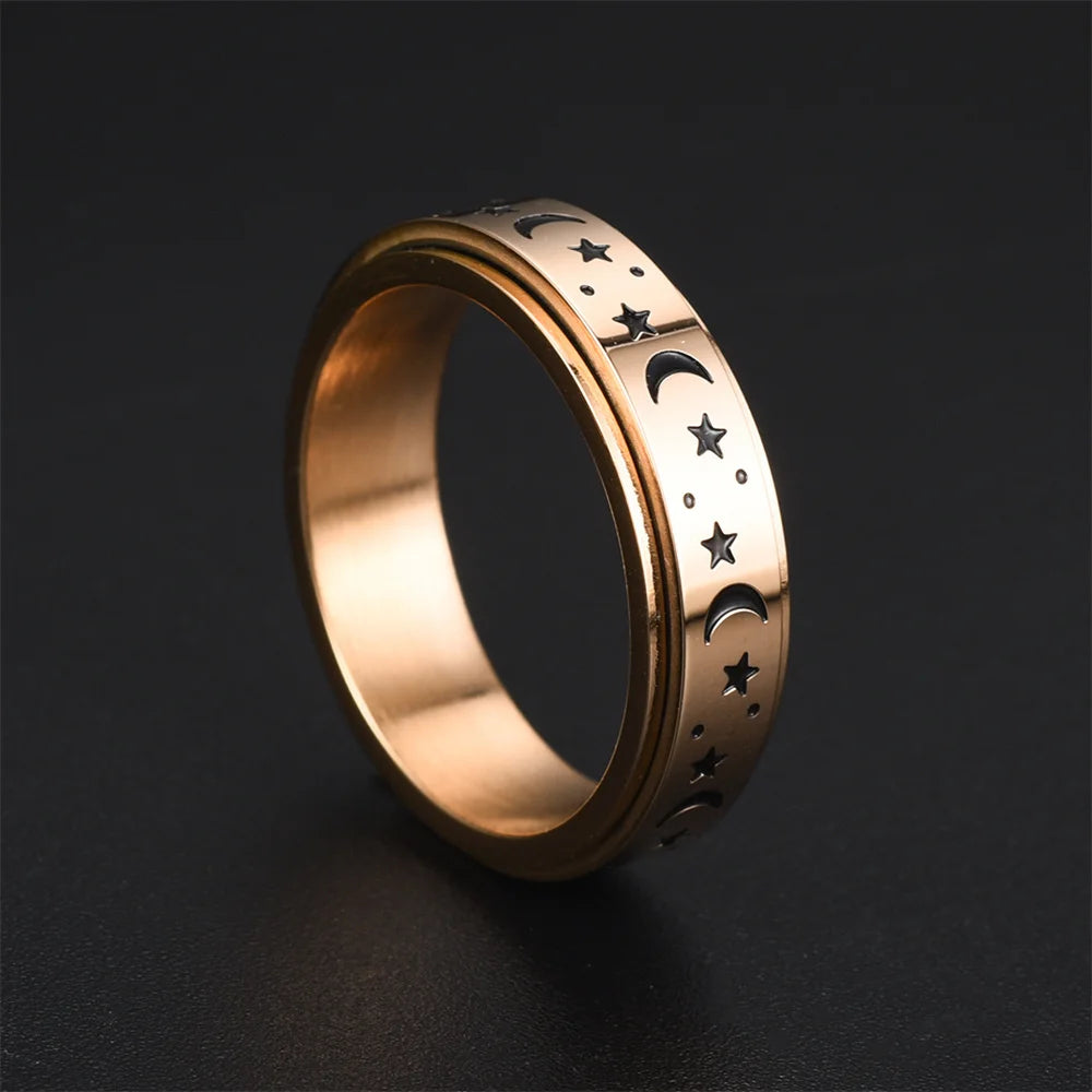 Anillo anillo anti-estrés giratorio Estrellas y Lunas oro rosa