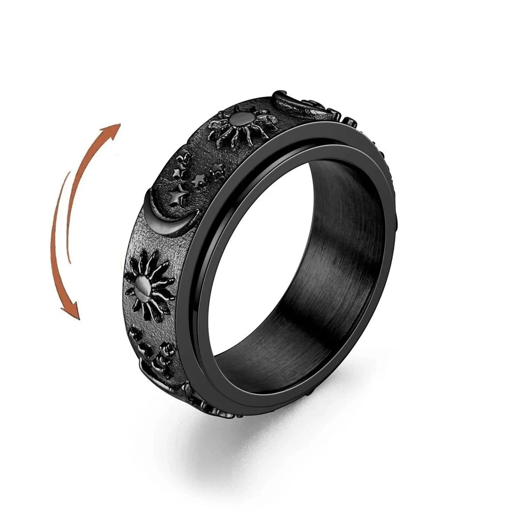 Anillo Anti-Estrés Giratorio Luna y Sol negro
