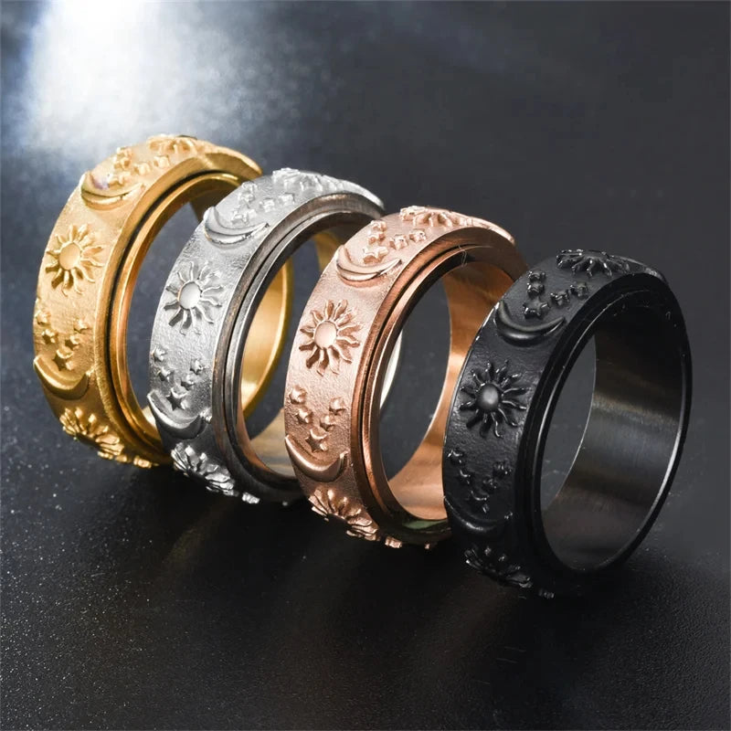 Anillo Anti-Estrés Giratorio Luna y Sol negro
