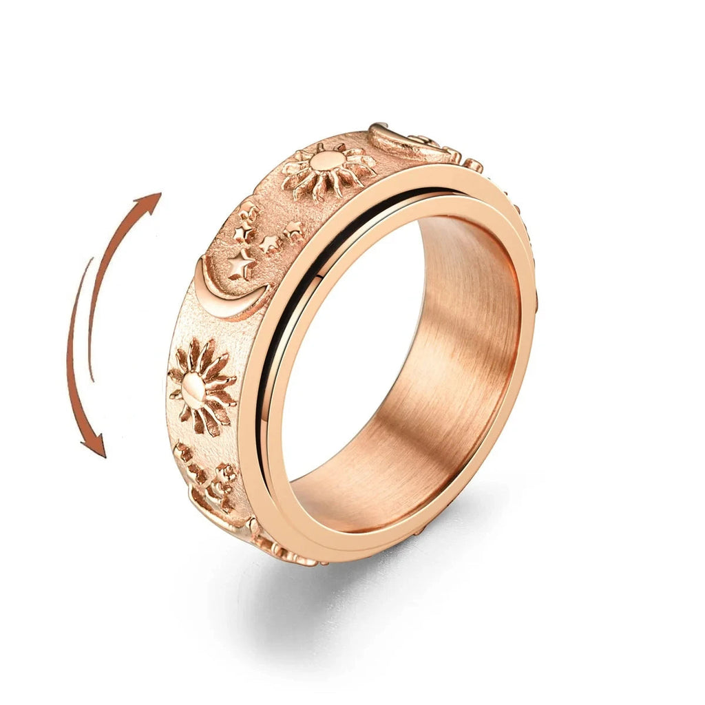 Anillo Anti-Estrés Giratorio Luna y Sol oro rosa