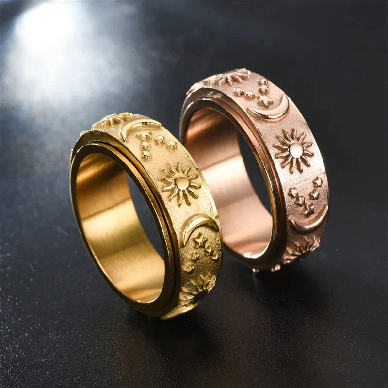 Anillo Anti-Estrés Giratorio Luna y Sol oro rosa