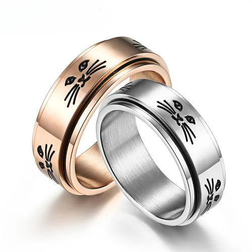 Anillo con Gatos Antiestrés Giratorio oro rosa