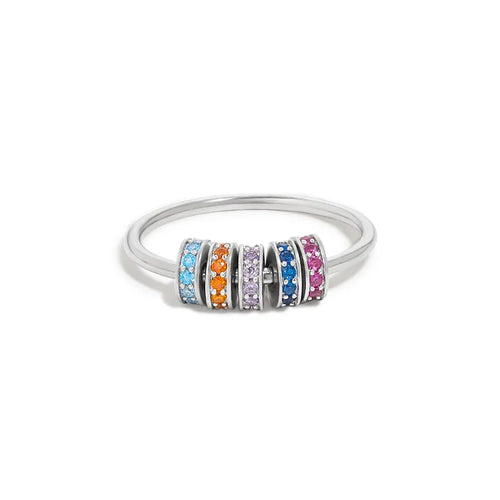 Anillo con Perlas Multicolores Giratorias en Circonio Antiestrés