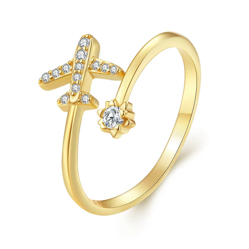 Anillo Avión de Plata Genuina para Mujer oro
