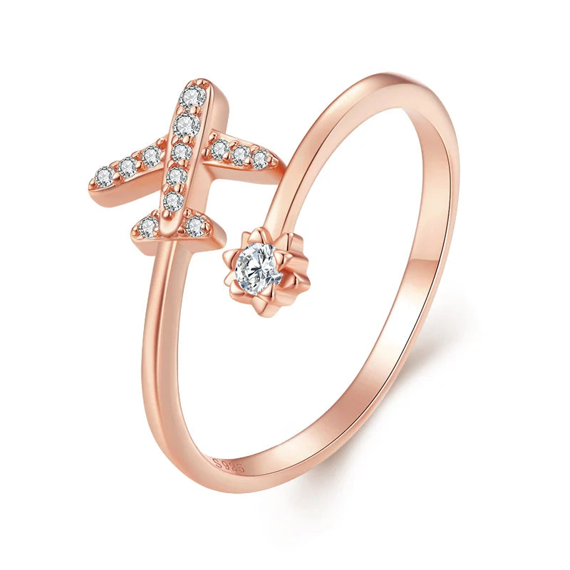 Anillo Avión de Plata Genuina para Mujer oro rosa
