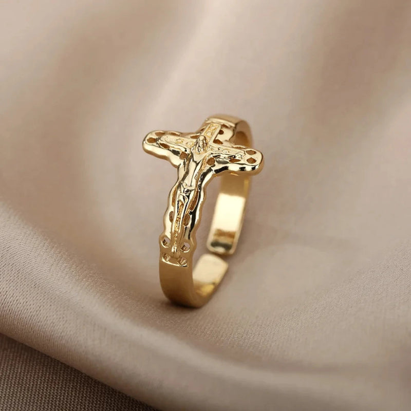 Anillo de banda cristiana de Jesús para mujer