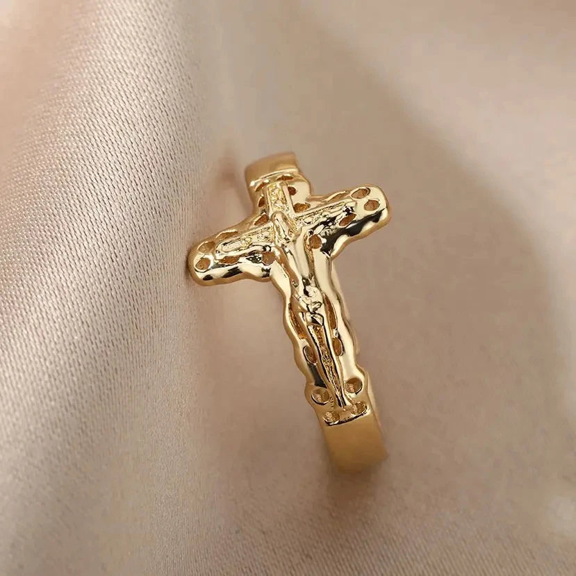 Anillo de banda cristiana de Jesús para mujer