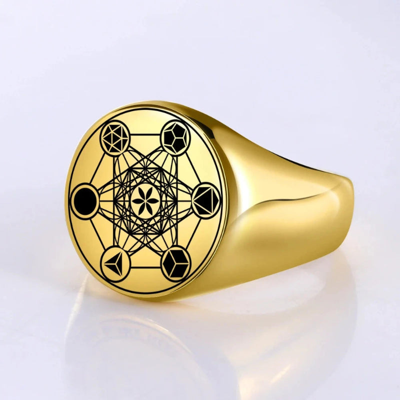 Anillo Anillo Cubo de Metatrón oro a