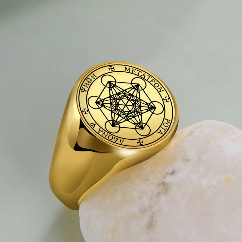 Anillo Anillo Cubo de Metatrón oro b