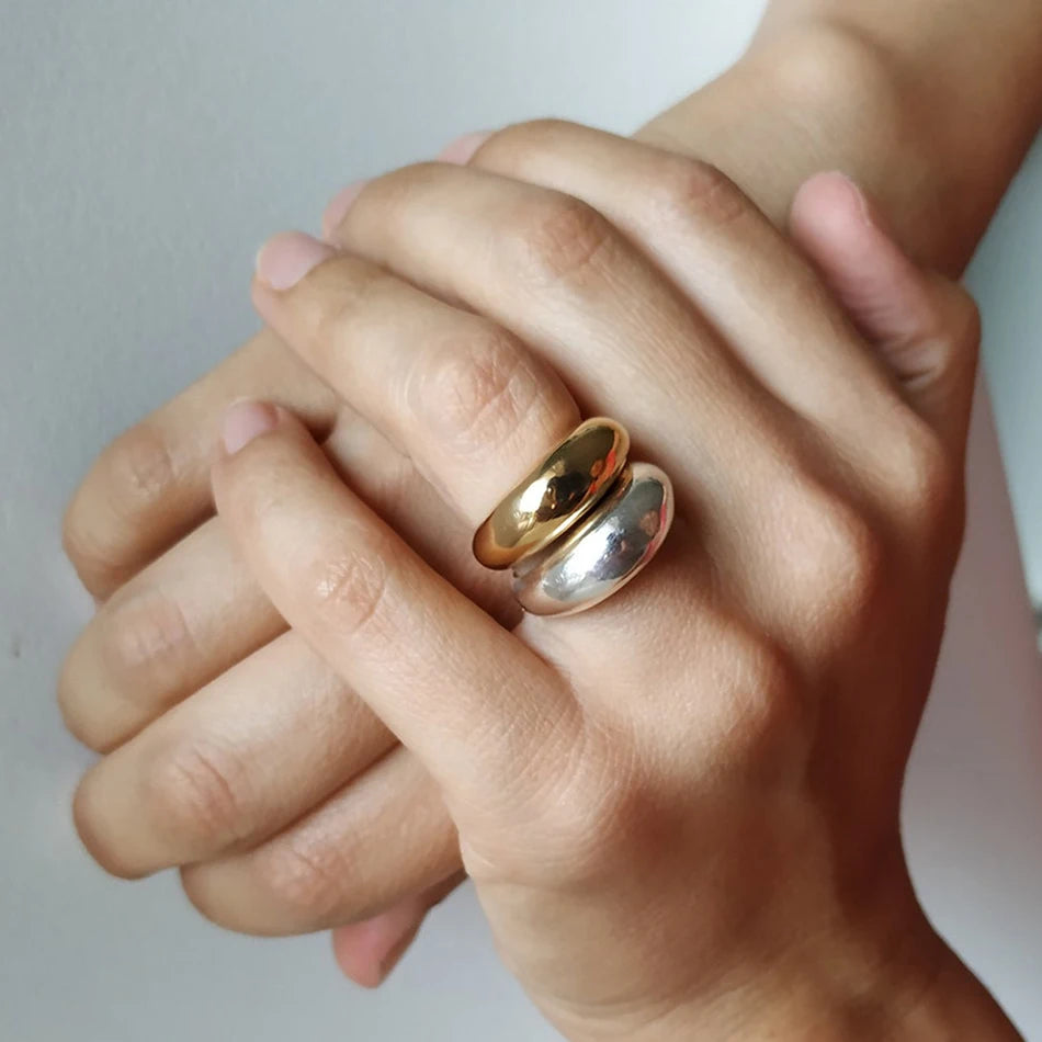 Elegante Anillo Ancho Gota de Agua plata