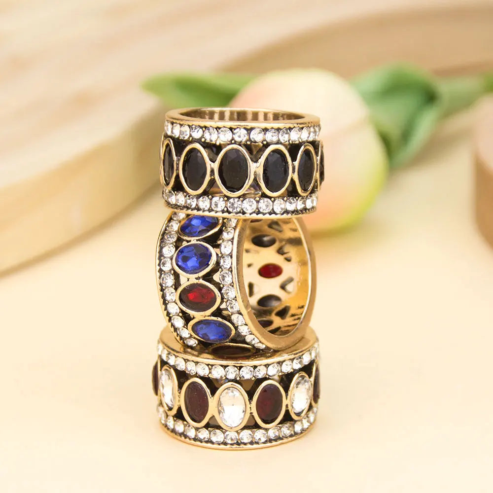 Anillo étnico de estilo oriental azul y rojo