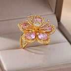 Anillo Flor de 5 Pétalos en Circonio rosa
