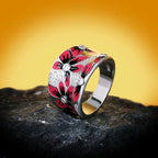 Anillo de flores rojas con circonio