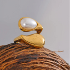 Anillo de Gota de Agua Perla Blanca oro