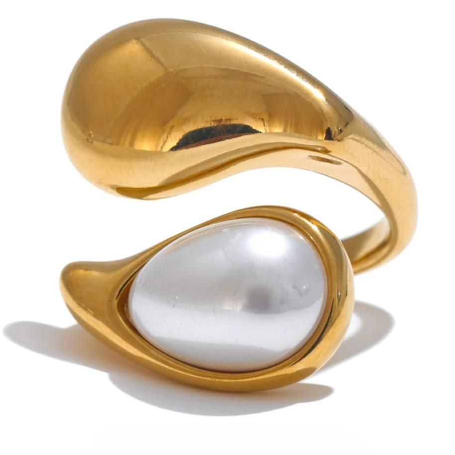 Anillo de Gota de Agua Perla Blanca oro