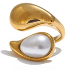 Anillo de Gota de Agua Perla Blanca oro