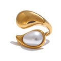 Anillo de Gota de Agua Perla Blanca oro