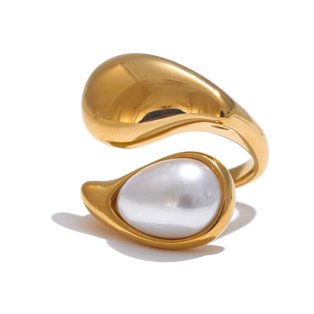 Anillo de Gota de Agua Perla Blanca oro