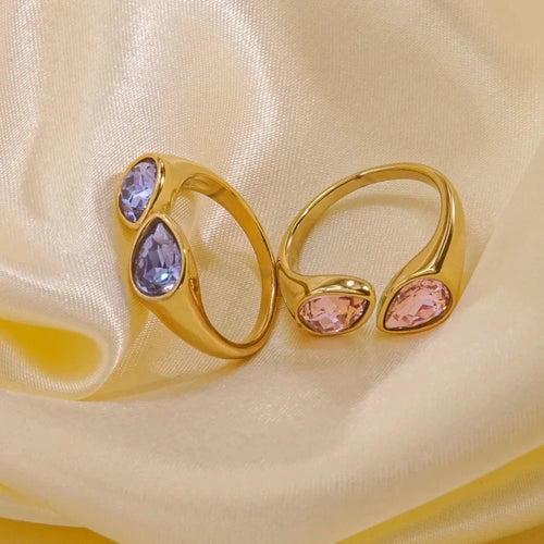 Anillo de gota de agua con perla de color violeta
