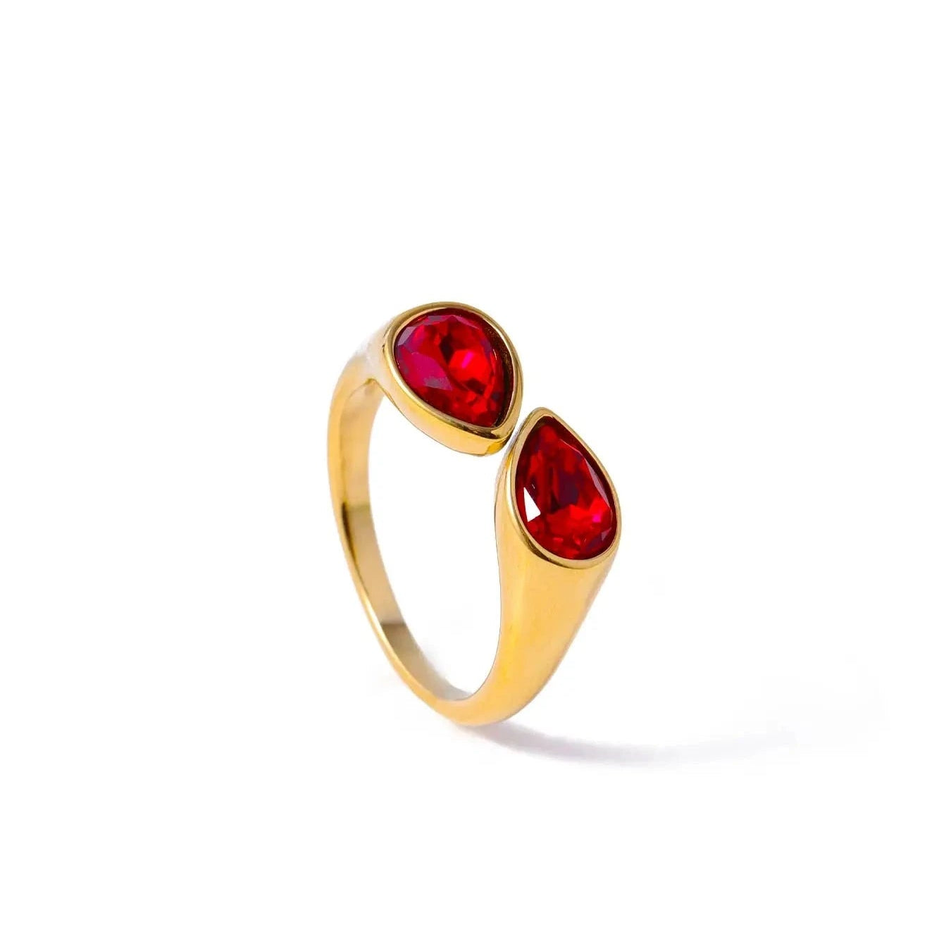 Anillo de gota de agua con perla de color rojo