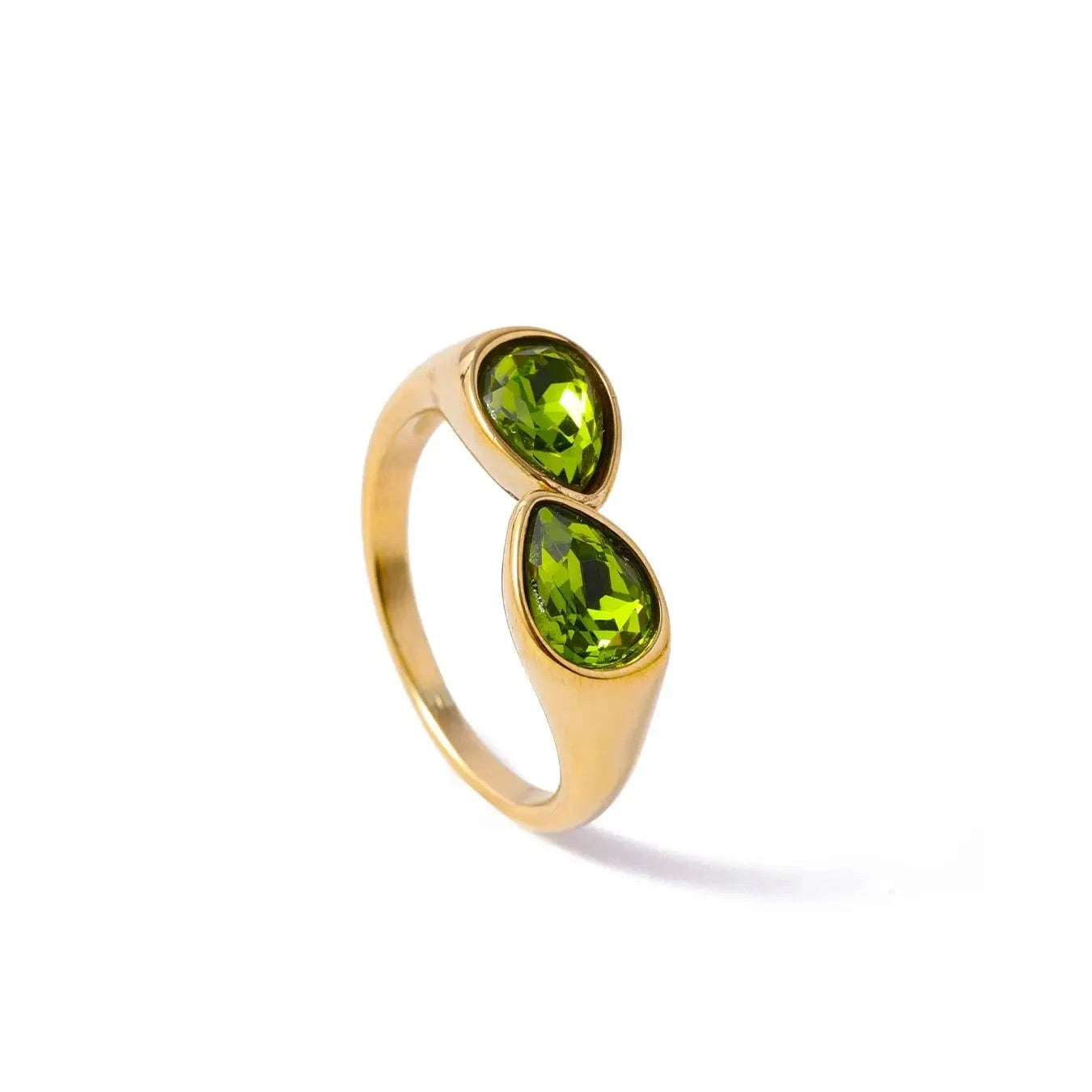Anillo de gota de agua con perla de color verde