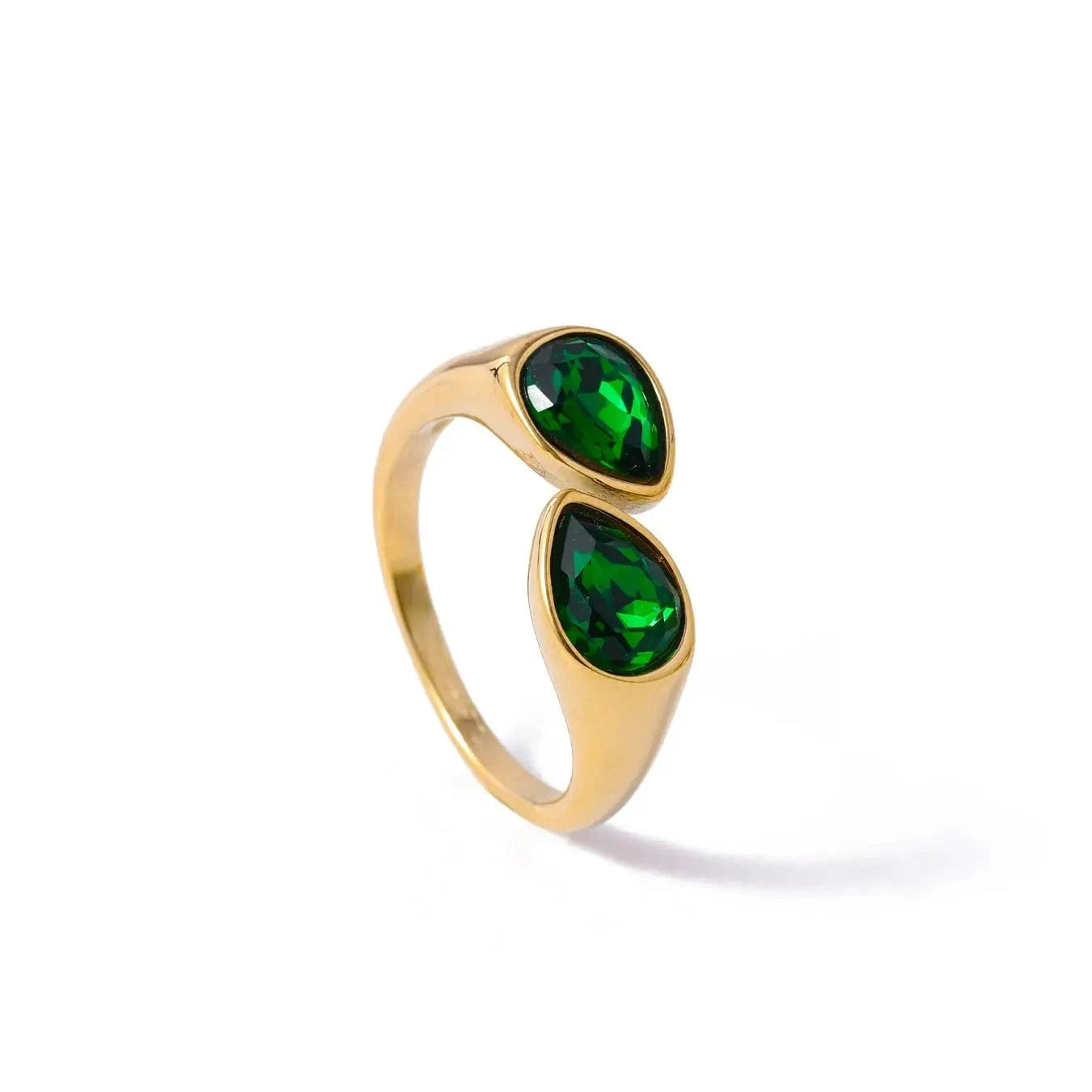 Anillo de gota de agua con perla de color verde oscuro