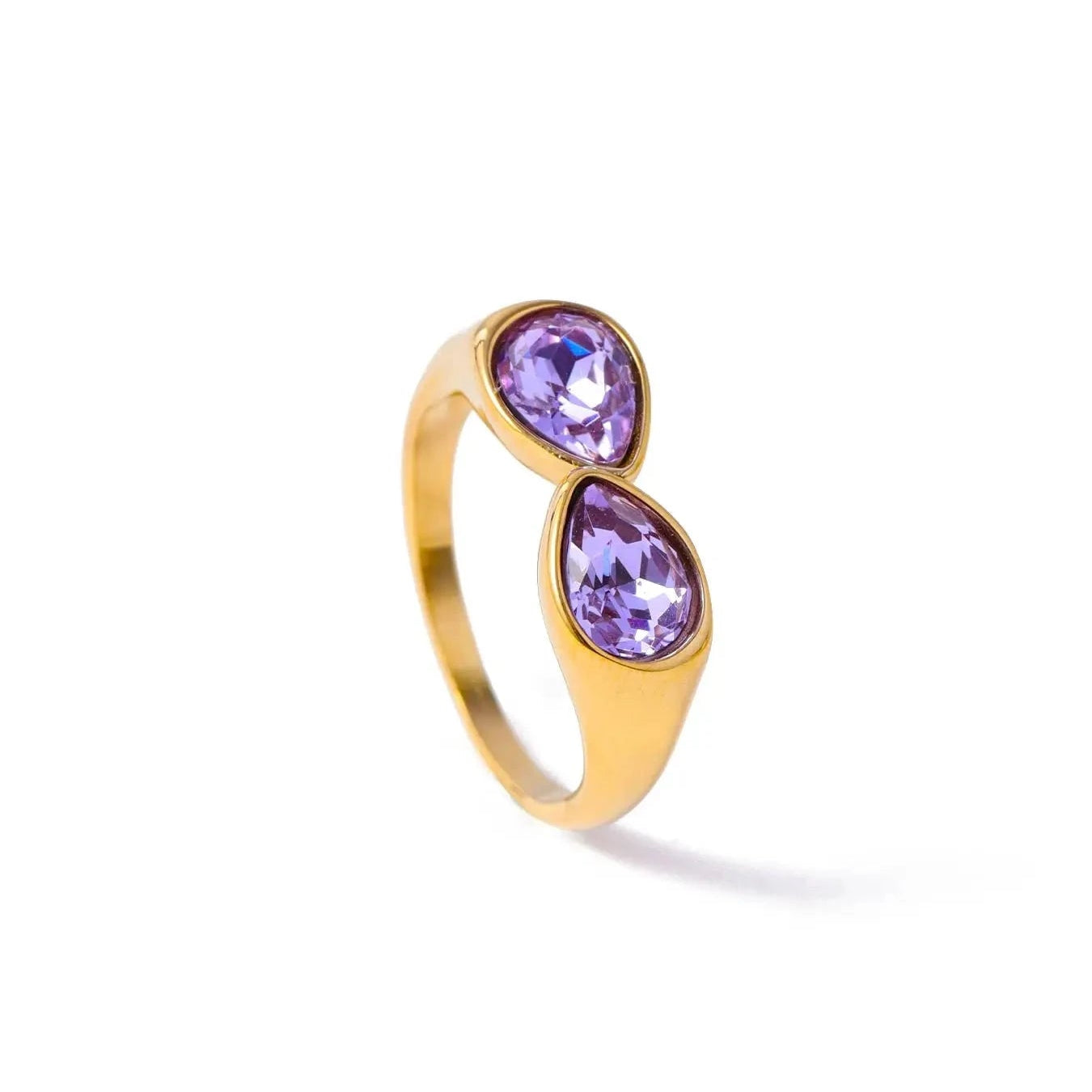 Anillo de gota de agua con perla de color violeta